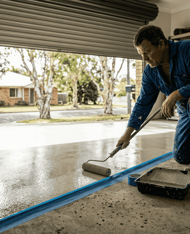 1773738885403_Man-applying-epoxy-to-suburban-garage-floor Man applying epoxy to suburban garage floor