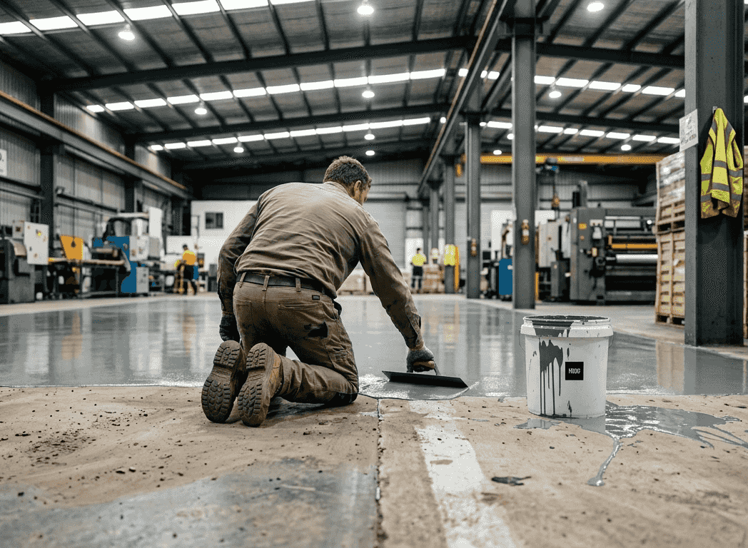 Technician applies epoxy to factory floor