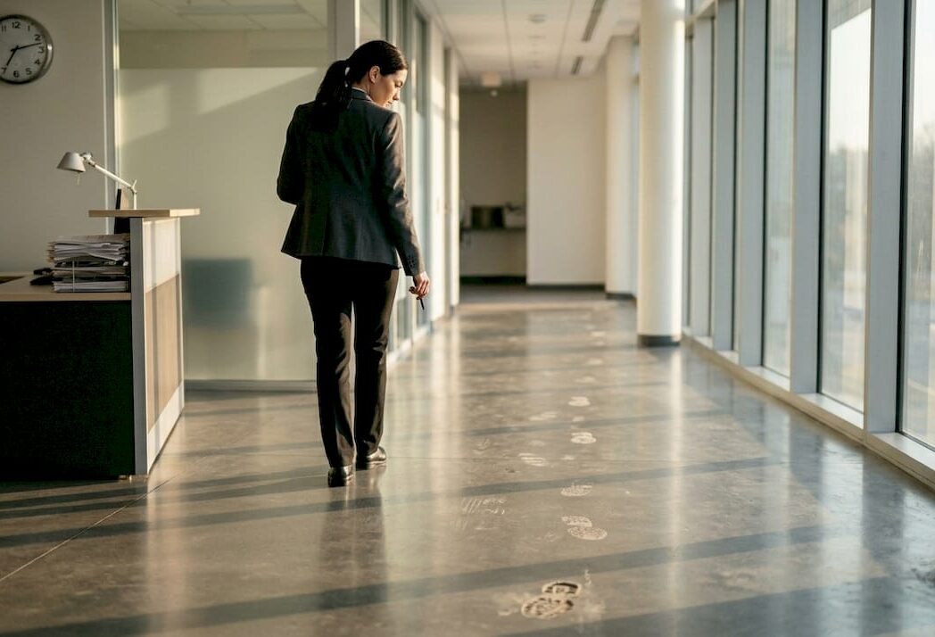 Manager inspecting polished commercial concrete floor
