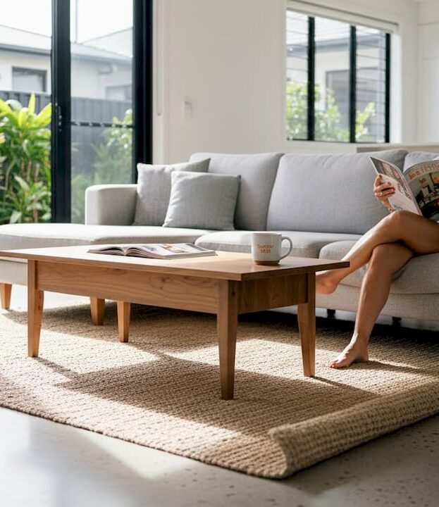 Polished concrete floor in lived-in living room