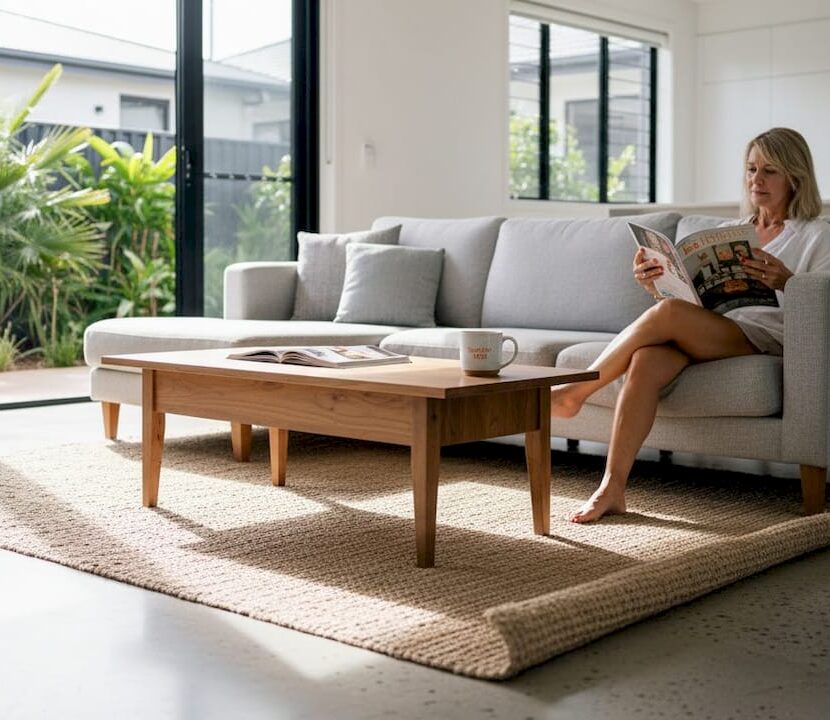 Polished concrete floor in lived-in living room